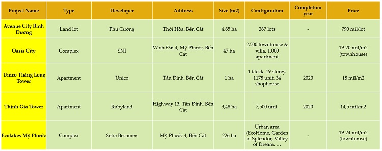 List of typical project in Ben Cat Binh Duong